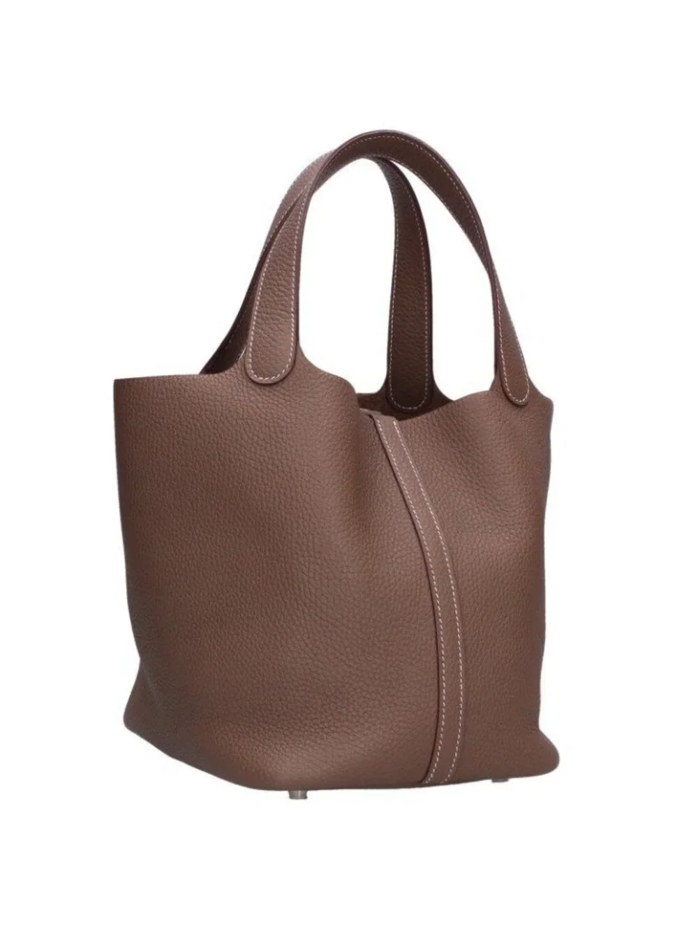 Hermes Picotin Lock MM Silver Taurillon Clemence Etoupe Handbag MM